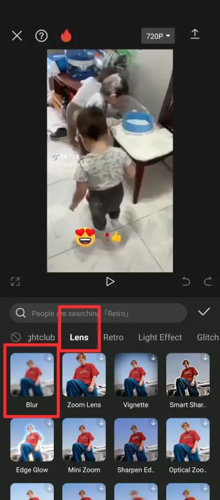 Blur option in Capcut app